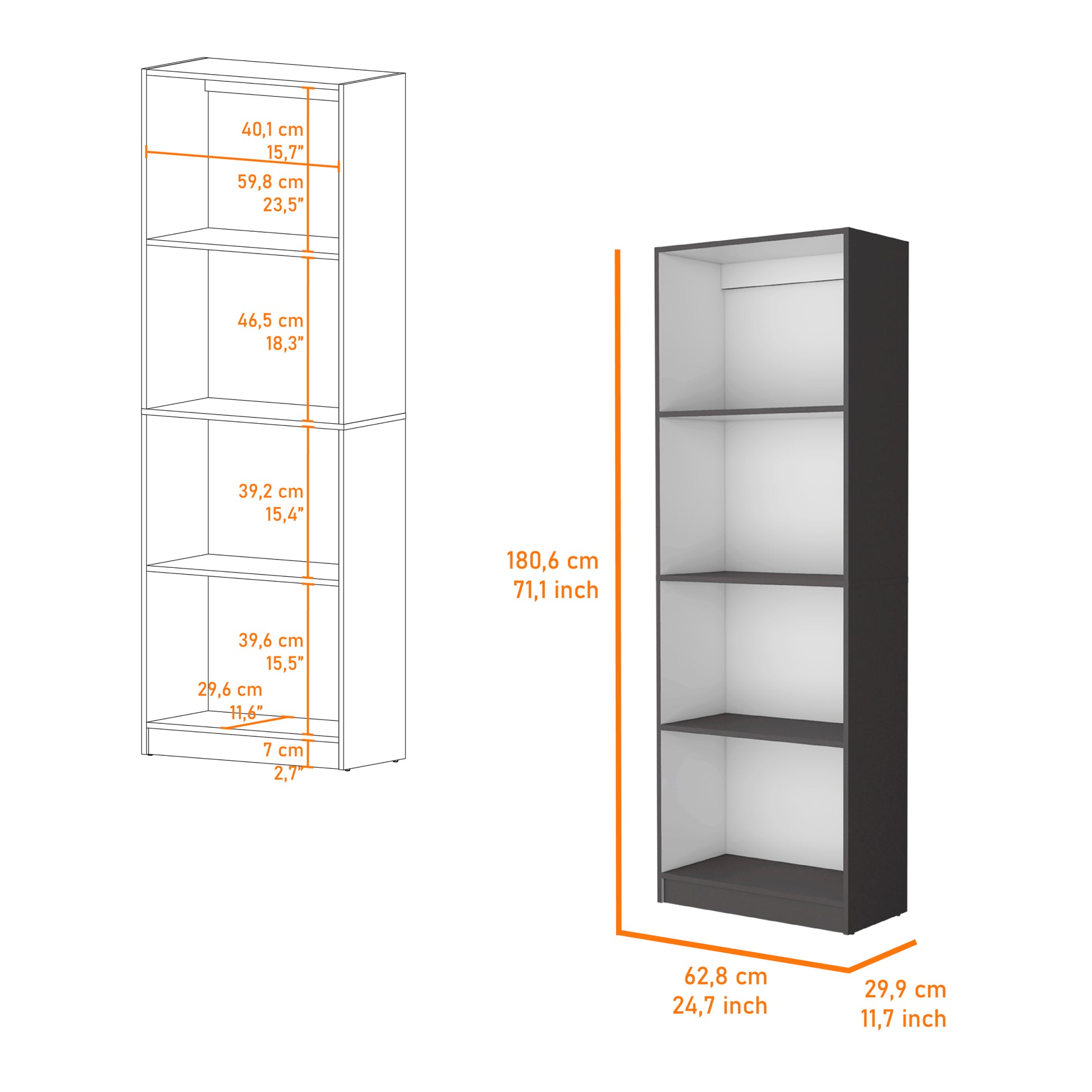 Sutton Bookcase With Tier Storage Shelves Multicolor Particle Board Engineered Wood