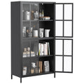 Premium Black Metal Storage Cabinet With Tempered Glass Doors, Adjustable Shelves, Anti Tipping Device, Magnetic Silent Closure, And Adjustable Feet For Home And Office Use Accent Chests 3 4 Spaces Antique Black Primary Living Space Glass Doors Modern