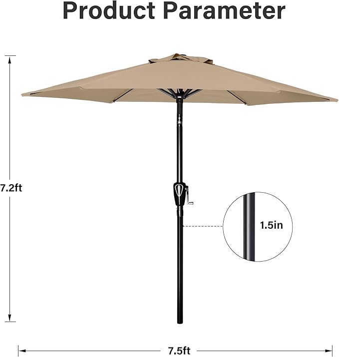 9' Patio Umbrella Outdoor Table Market Yard Umbrella With Push Button Tilt Crank Tan Stainless Steel