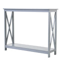 Homcom 2 Tier Console Table, Sofa Side Table With Storage Shelf, X Design For Entryway, Living Room, And Hallway, Grey Grey Mdf