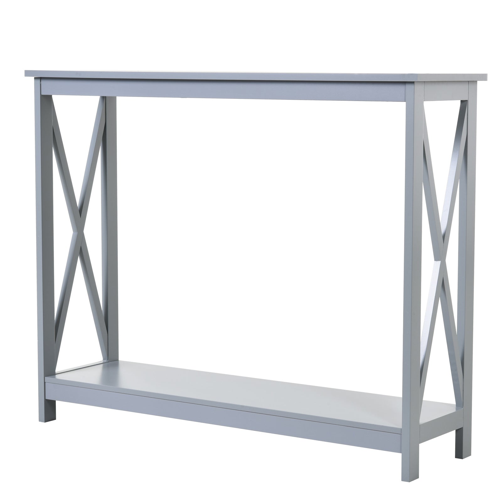 Homcom 2 Tier Console Table, Sofa Side Table With Storage Shelf, X Design For Entryway, Living Room, And Hallway, Grey Grey Mdf