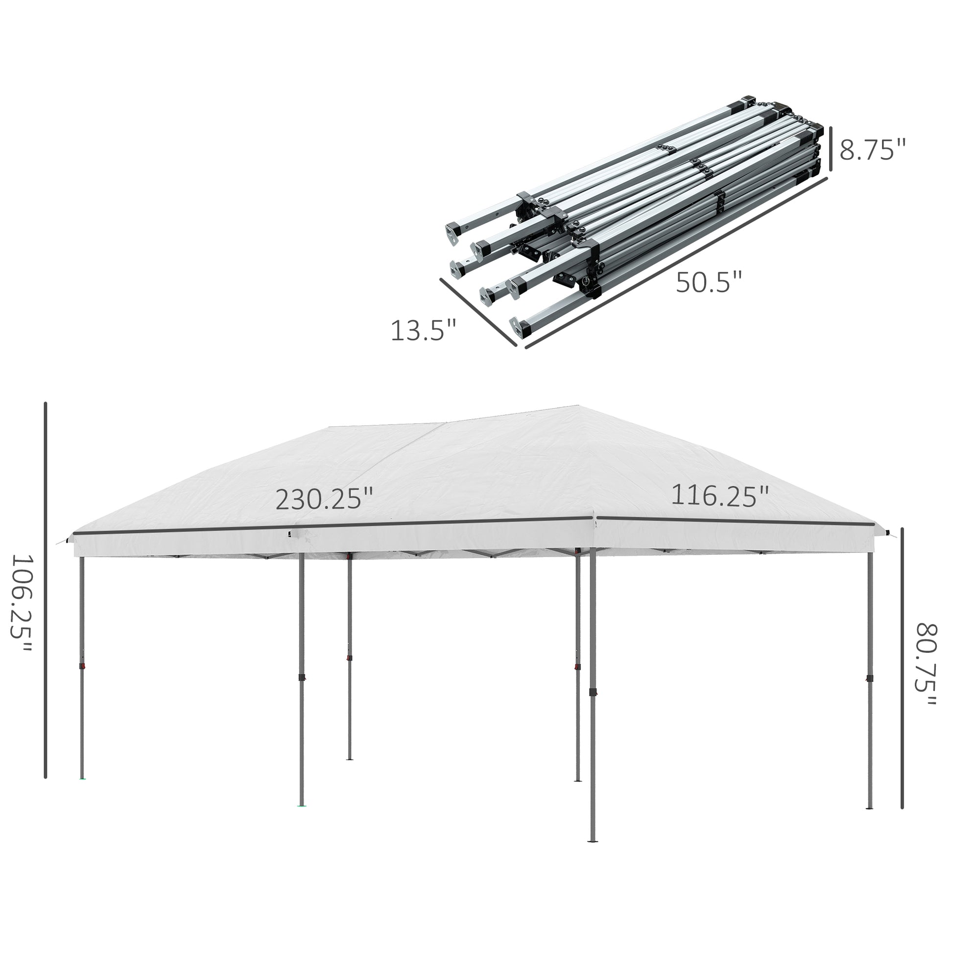 Outsunny 10' X 19' Pop Up Canopy With Easy Up Steel Frame, 3 Level Adjustable Height And Carrying Bag, Sun Shade Event Party Tent For Patio, Backyard, Garden, Off White White Steel