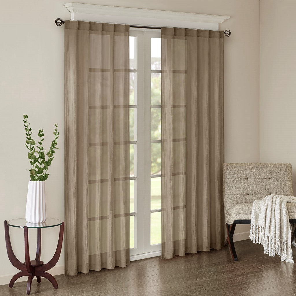 Solid Crushed Curtain Panel Pair 2 Pcs Window Panels Taupe Polyester