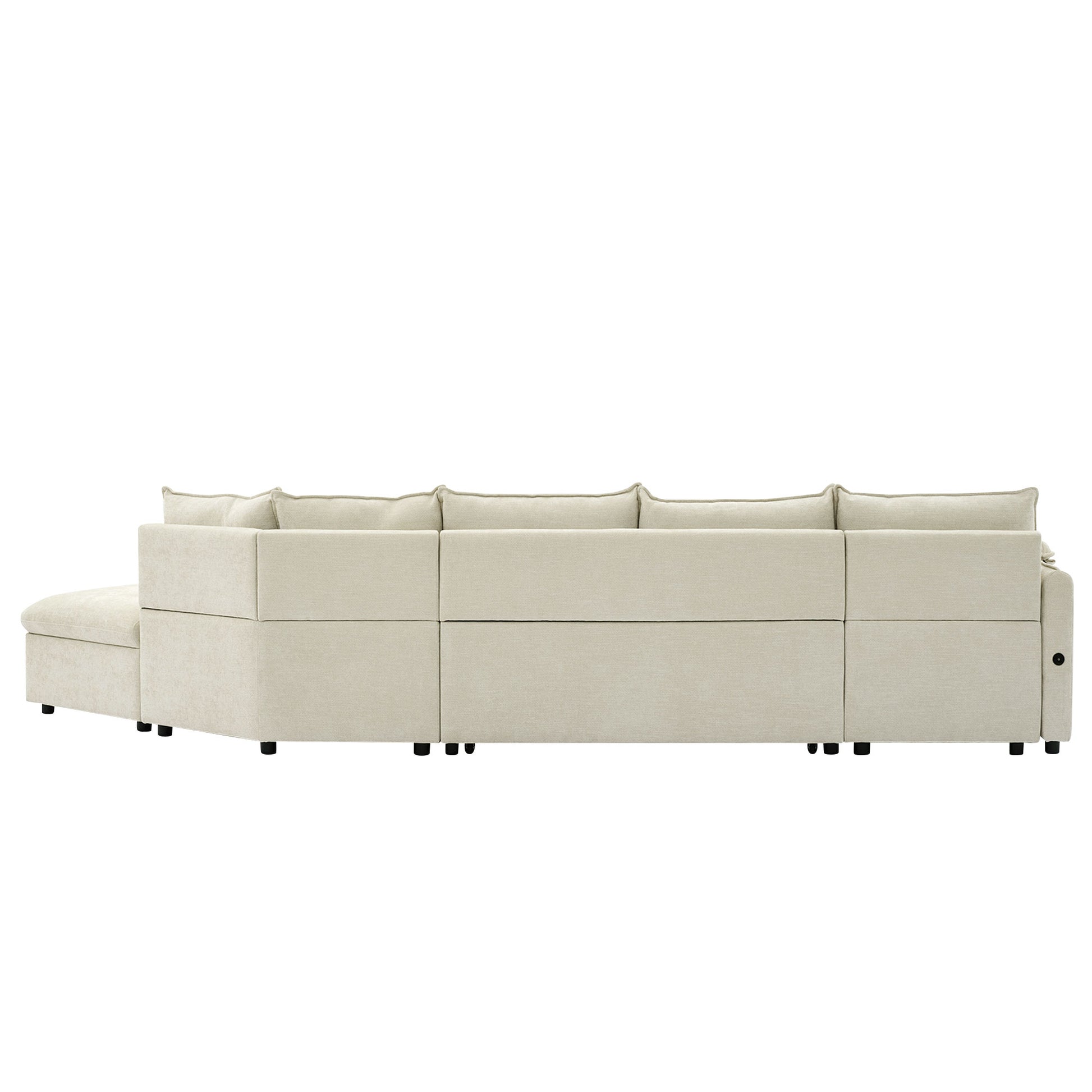 146.9" L Shaped Sofa Sectional Sofa Couch Pull Out Sofa Bed With A Movable Storage Ottoman, A Storage Chaise Lounge And Two Usb Ports For Living Room, Beige Beige Foam Linen 5 Seat