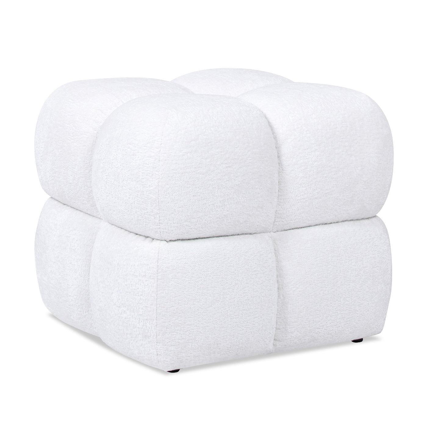 Pixel 21" Oversized Square Tufted Pouf Ottoman, Almond White Chenille White Foam Chenille