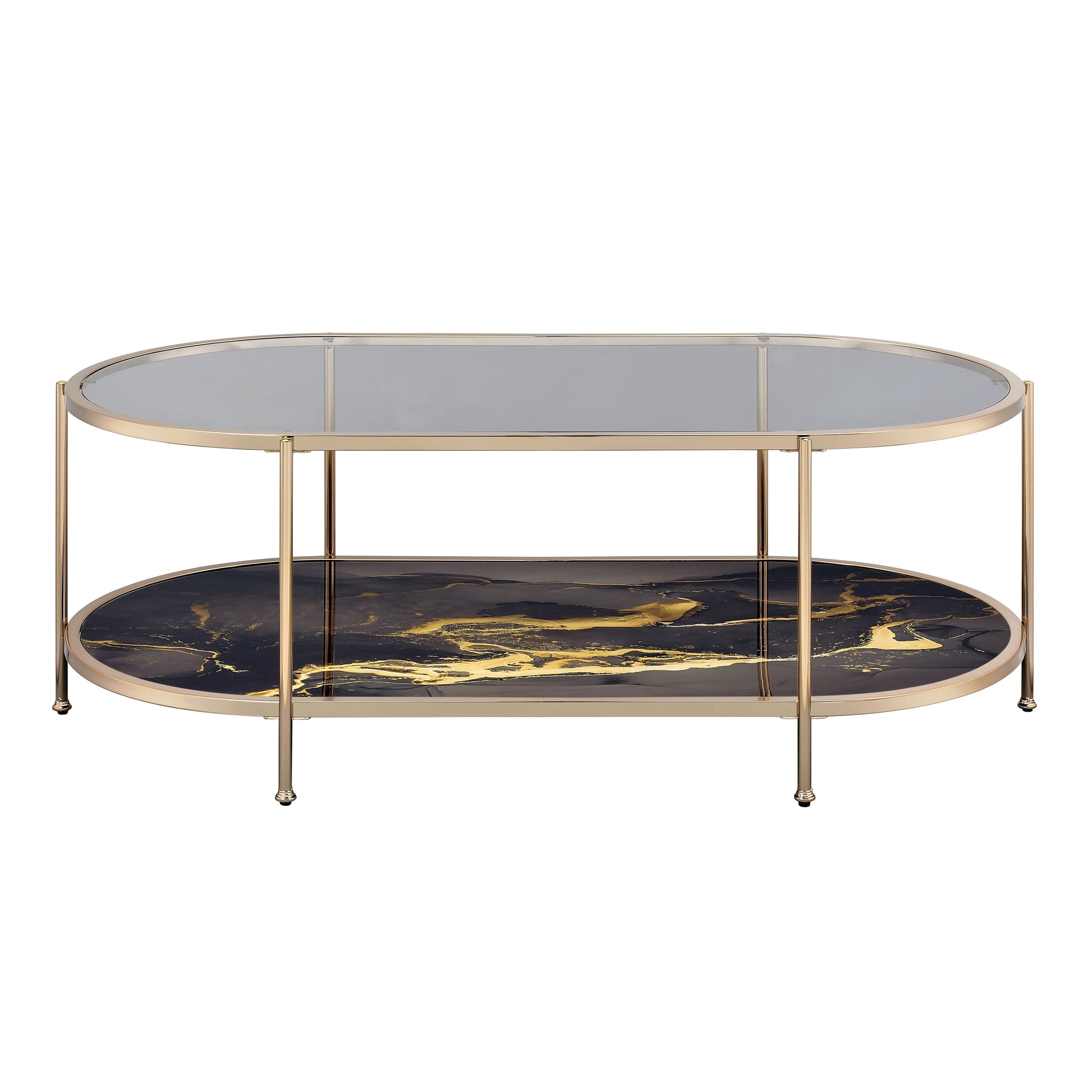 Fiorella Coffee Table, Glass, Black Marble Paint & Gold Finish Lv02222 Gold Metal