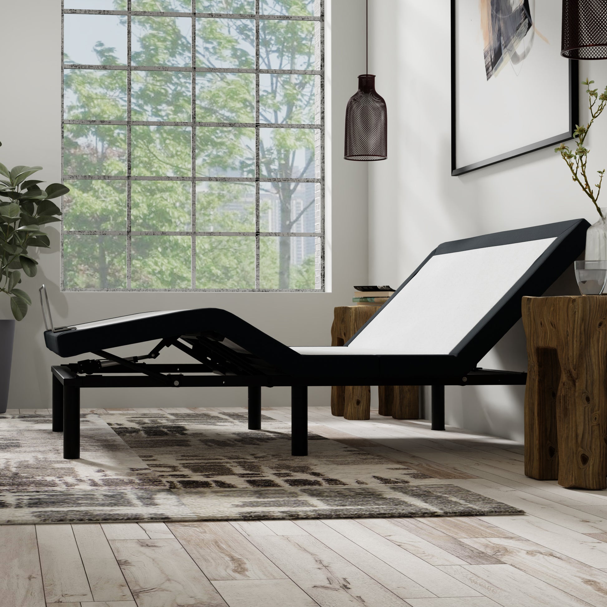 Model P2 Adjustable Base King: Massage, Usb, Led Night Light, Zero Clearance King White Charcoal Metal