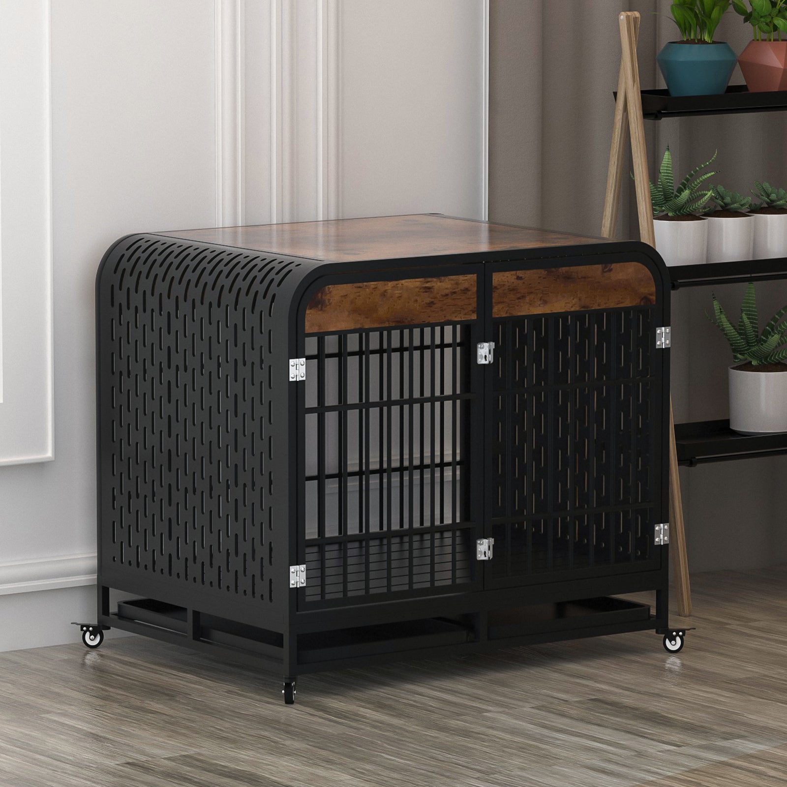 Heavy Duty Dog Crate Furniture Wooden Table Pet Dog Cage Kennel House Indoor Side End Table Decor With Removable Trays And Lockable Wheels For Medium And Large Dogs 42" Brown Brown Outdoor Kennel Large 41 70 Lbs Mdf Steel