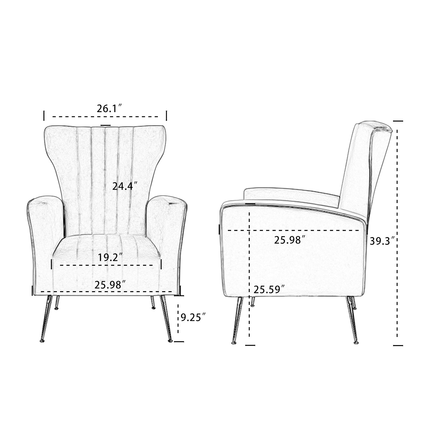 Velvet Accent Chair, Wingback Arm Chair With Gold Legs, Upholstered Single Sofa For Living Room Bedroom Yellow Velvet 1 Seat