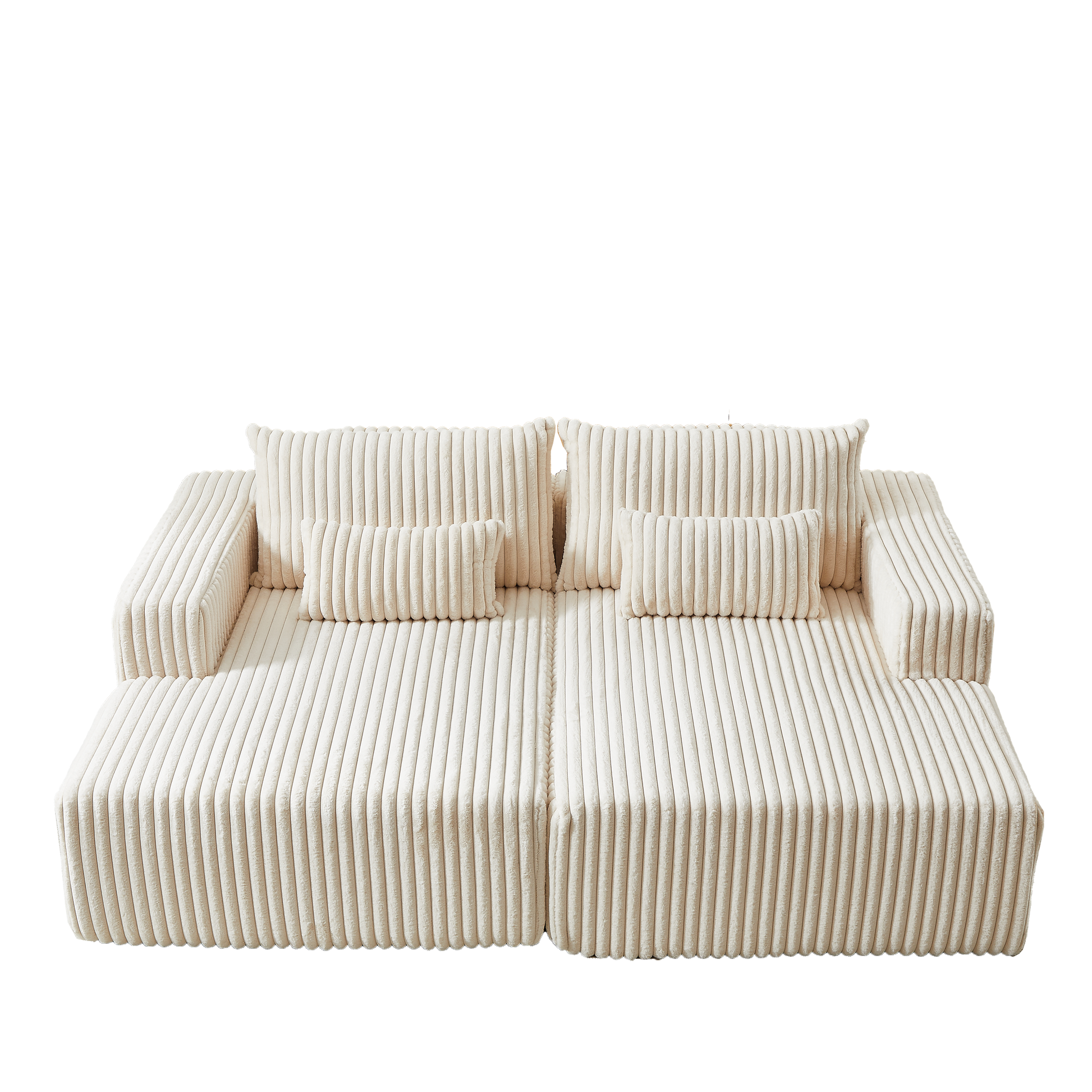 87" Oversized Sectional Lounge Chaise,No Assembly Required,Cloud Plush Loveseat With Reclining Sofa Bed,Fluffy Modern Sleeper Chair For Indoor Living Room Bedroom Beige Corduroy 2 Seat