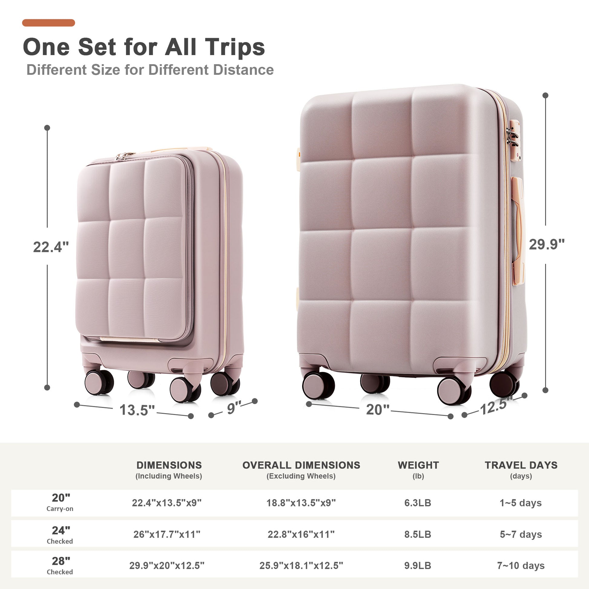 Luggage Sets 3 Piece, 20 Inch With Usb Port And Front Opening Design, Abs Hard Shell Luggage With Spinner Wheels, Cup Holder, Rosybrown Brown Abs