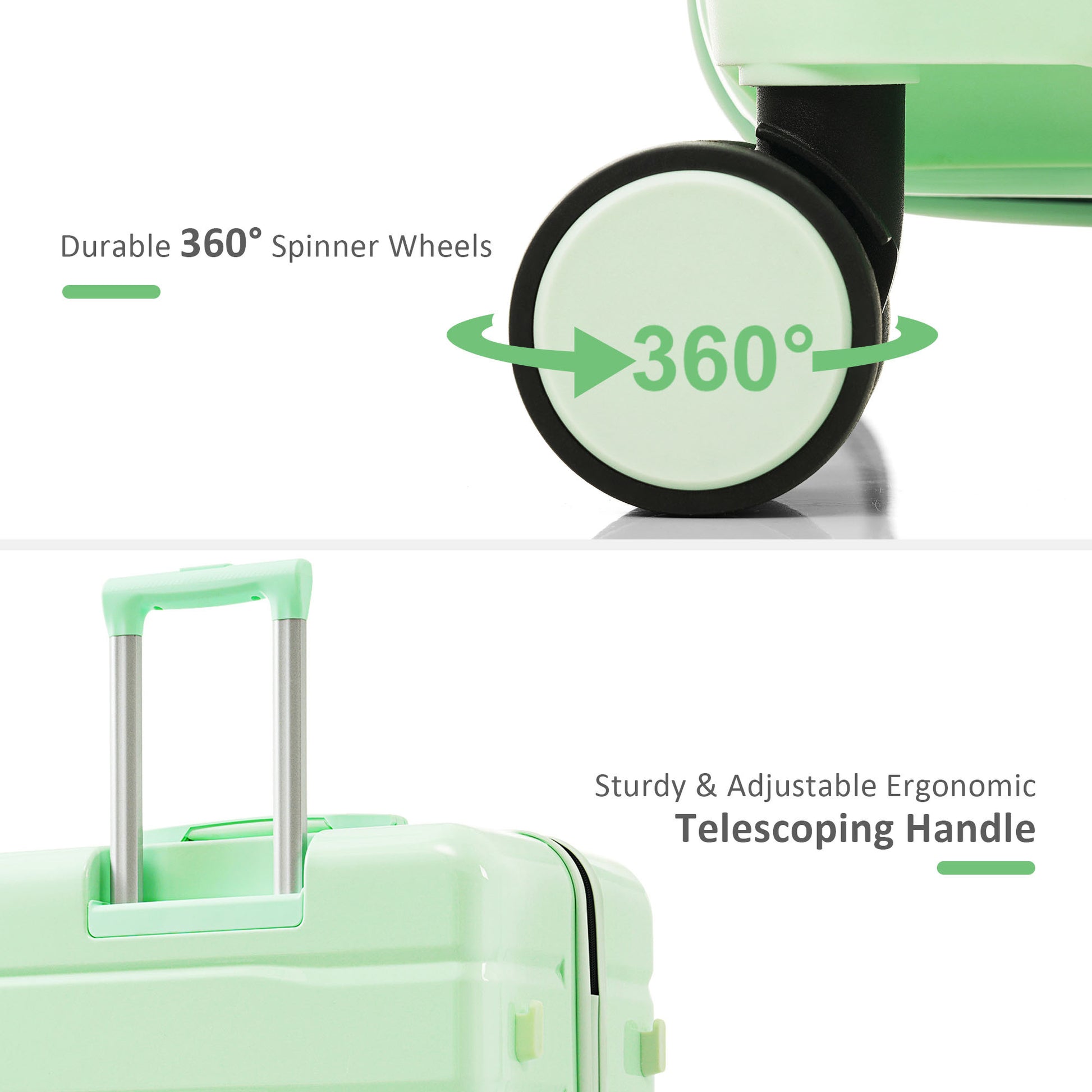 Premium Abs Travel Luggage Set3 Piece Tsa Lock Suitcase Group With 20, 24, And 28 Inch Sizes With 360 Spinner Wheels, Light Green Light Green Abs