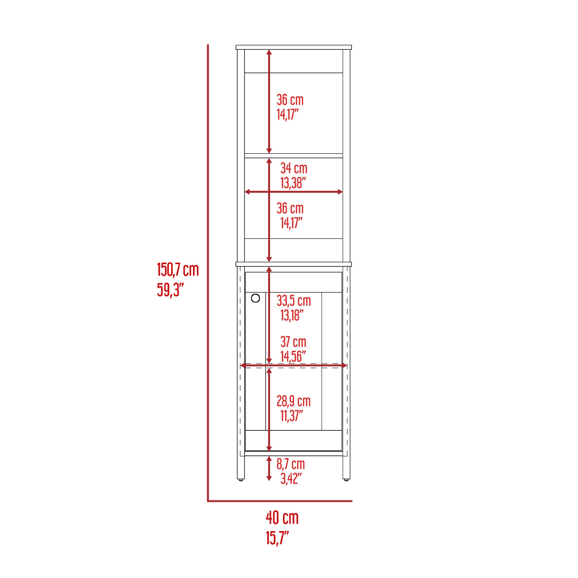 Arctic Linen Cabinet, With Four Shelves, Single Door Cabinet Multicolor 1 4 18 To 23 In 36 To 59 In Bathroom Freestanding Contemporary 10 15 Inches Melamine Engineered Wood