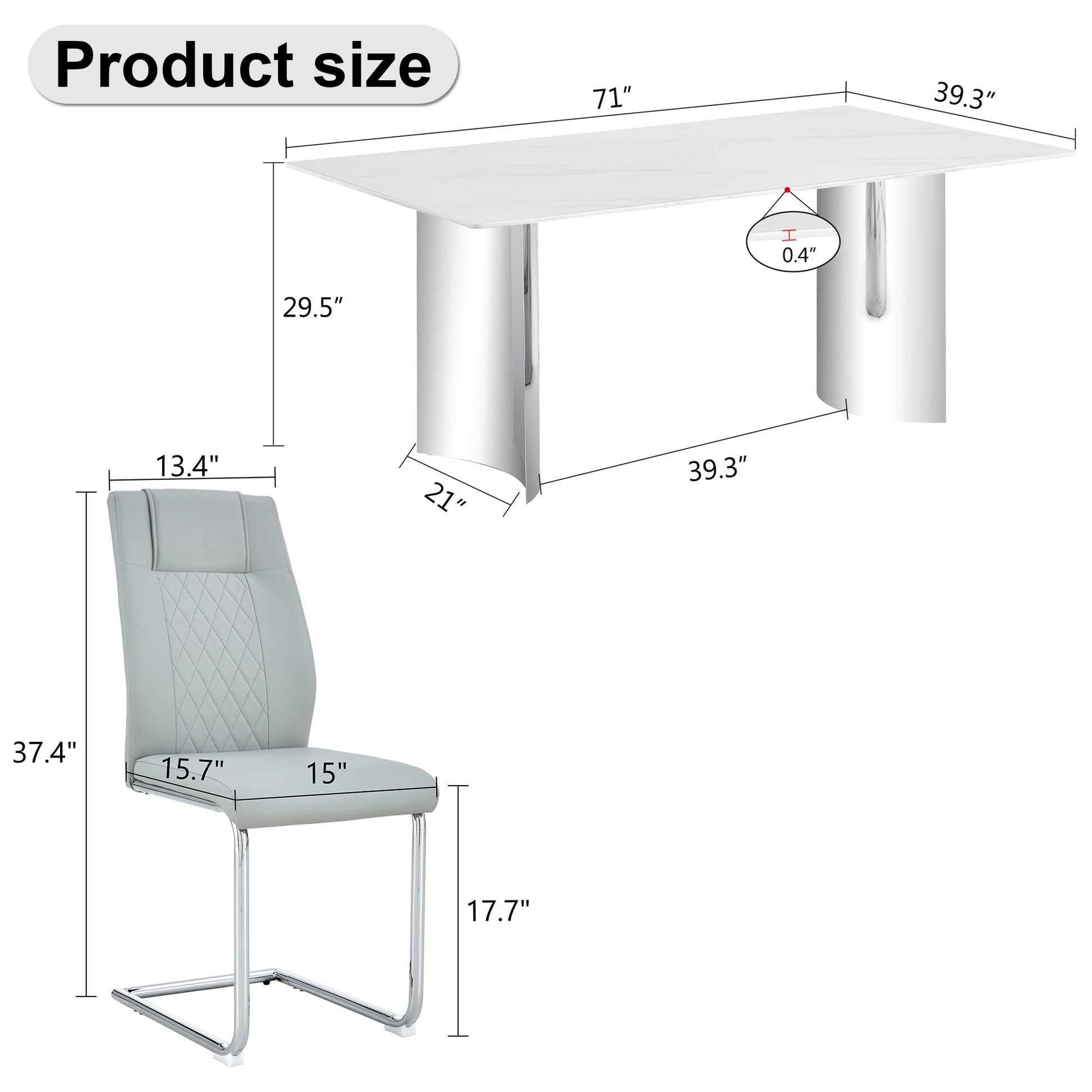 Table And Chair Set, Modern And Minimalist Dining Table. Imitation Marble Glass Sticker Desktop, Stainless Steel Legs, Stable And Beautiful. Comfortable Pu Seats. Dt 69 Silver Glass