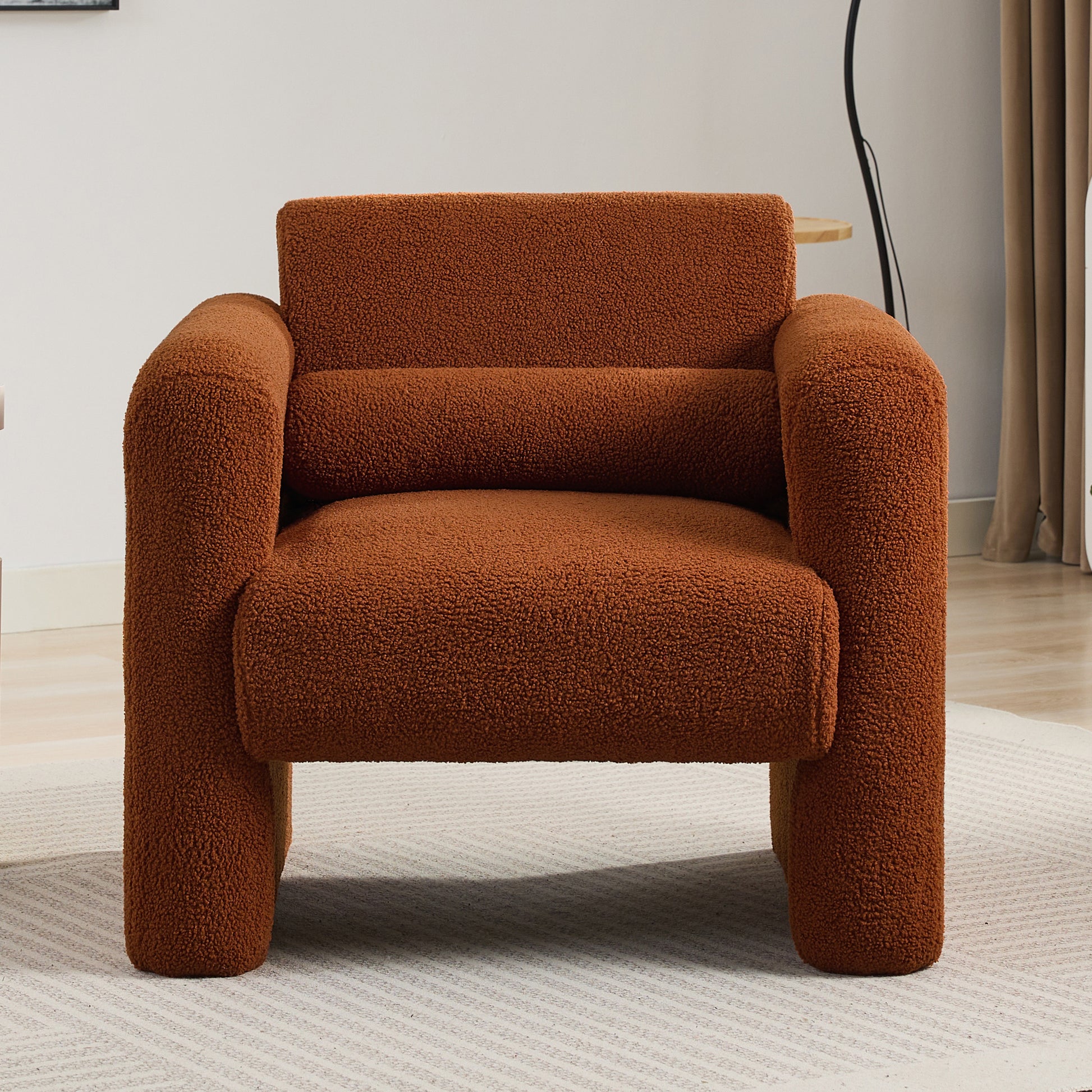 Modern Accent Chair Lambskin Sherpa Fabric Upholstered Comfy Reading Arm Chair Soft Padded Armchair With Back And Pillow For Living Room Bedroom Reception Waiting Room Office,Burnt Orange Burnt