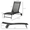 Outsunny Chaise Lounge Outdoor, 2 Piece Lounge Chair With Wheels, Tanning Chair With 5 Adjustable Positions For Patio, Beach, Yard, Pool, Black Black Fabric