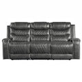 Luxurious Living Room Furniture 2Pc Power Reclining Sofa Set Grayfaux Leather Upholstery Center Drop Down Cup Holders, Power Outlets, Usb Ports, Diamond Pattern Stitching Gray Faux Leather Wood Primary Living Space Luxury,Modern Solid Wood 5 Seat