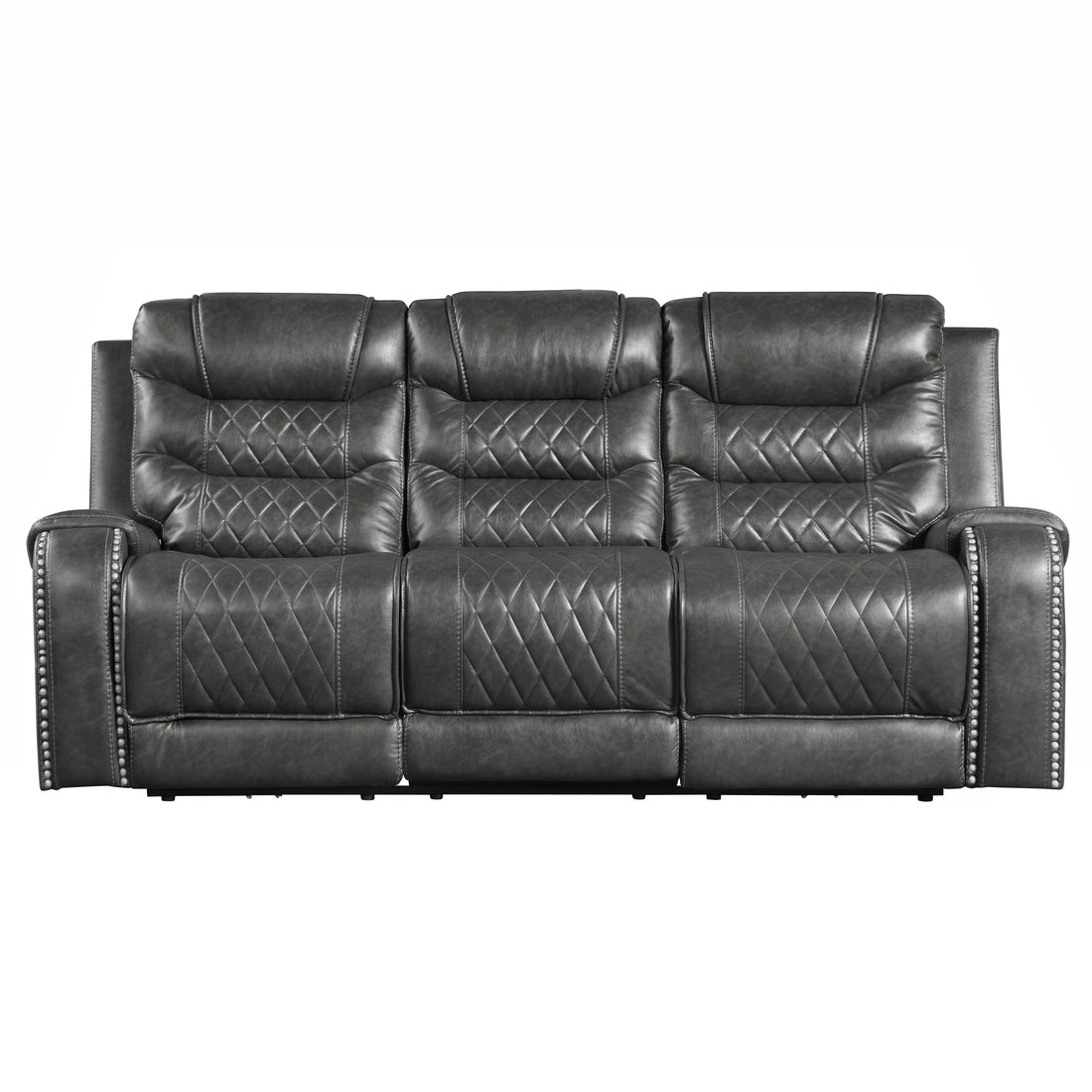 Luxurious Living Room Furniture Grayfaux Leather Upholstery 1Pc Power Double Reclining Sofa With Center Drop Down Cup Holders, Usb Ports, Diamond Pattern Stitching Gray Faux Leather Wood Primary Living Space Luxury,Modern Solid Wood 3 Seat