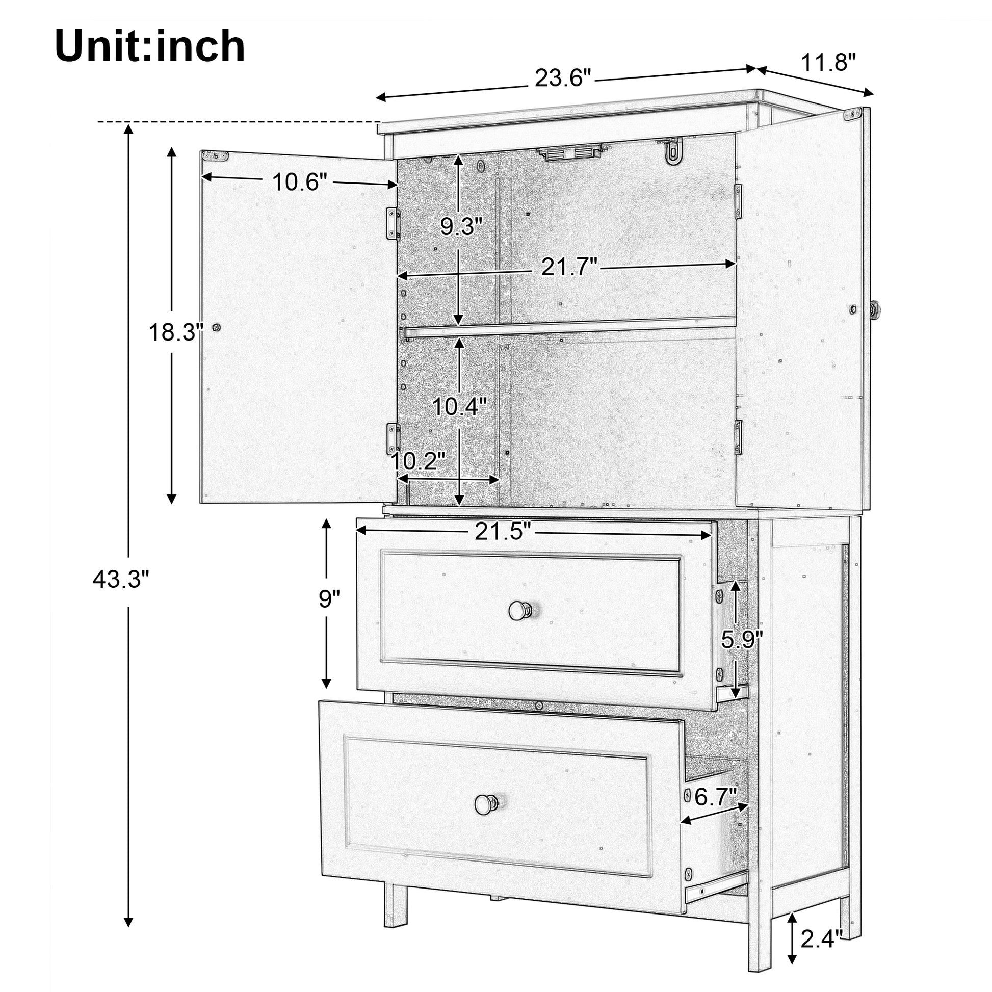 Bathroom Storage Cabinet, Cabinet With Two Doors And Drawers, Adjustable Shelf, Mdf Board, Black Black Mdf