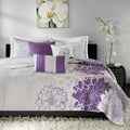 6 Piece Printed Cotton Quilt Set With Throw Pillows Taupe Grey Purple King Cal King King Purple Cotton