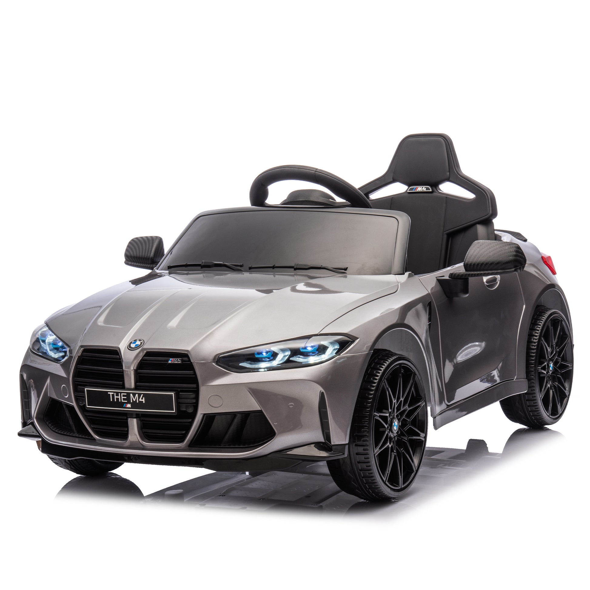 Bmw M4 12V Kids Ride On Painting Toy Car 2.4G W Parents Remote Control,Three Speed Adjustable,Power Display, Usb,Mp3 ,Bluetooth,Led Light,Story,A Handle With Wheels And A Pull, Easy To Carry Silver Polypropylene