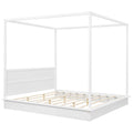 King Size Wood Led Canopy Bed ,Canopy Platform Bed With Support Slats, No Box Spring Needed, Whitekig King White Plywood