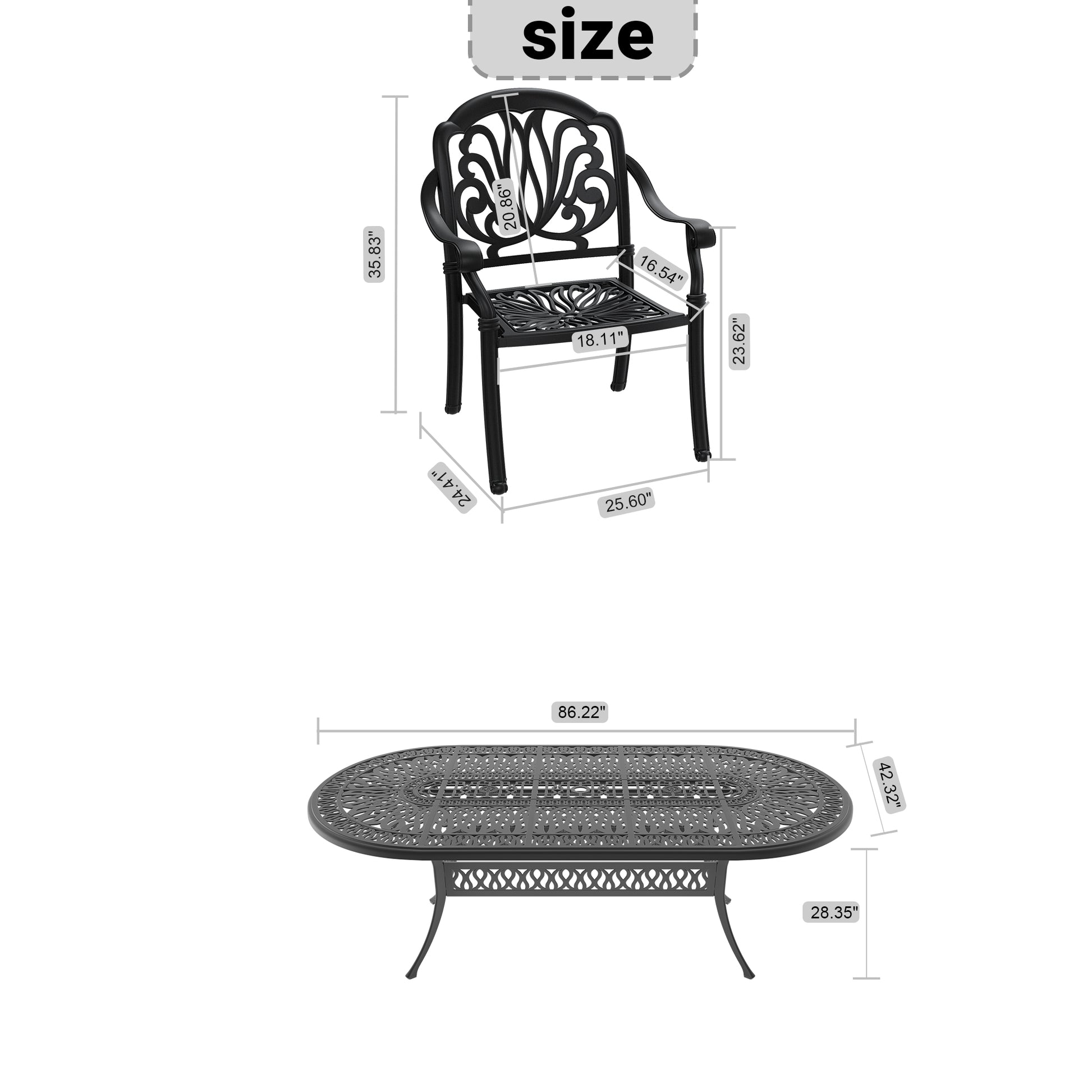 Cushions In Random Colors 9 Piece Set Of Cast Aluminum Patio Furniture With Cushions Yes Dining Set Black Seats 8 Rust Resistant Frame Water Resistant Cushion Garden & Outdoor Complete Patio Sets Aluminium