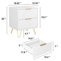 White Nightstand,Luxury Carving Board 2 Drawer Night Stand Bed Side Table With Metal Legs, 20