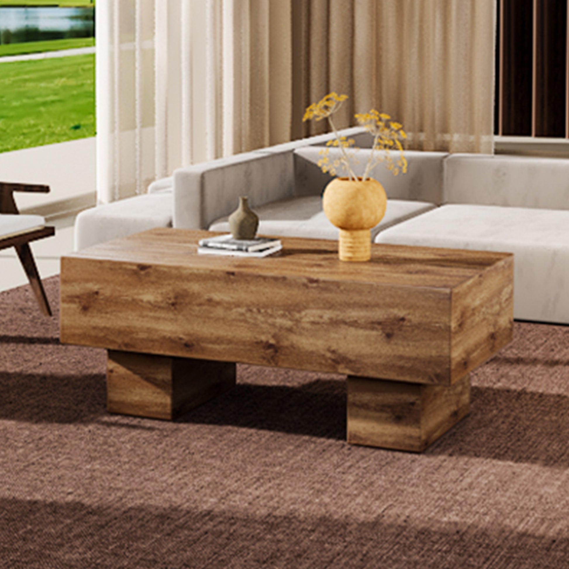 This Modern Rectangular Coffee Table Features A Stylish Wood Color, Making It An Ideal Addition To Any Living Room Or Apartment, And Measures 43.3 "X 21.6" X 17.2 ". Wood Mdf