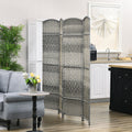 Homcom 4 Panel Room Divider, 6' Tall Folding Privacy Screen, Hand Woven Freestanding Wood Partition For Home Office, Bedroom, Mixed Gray Gray Polypropylene