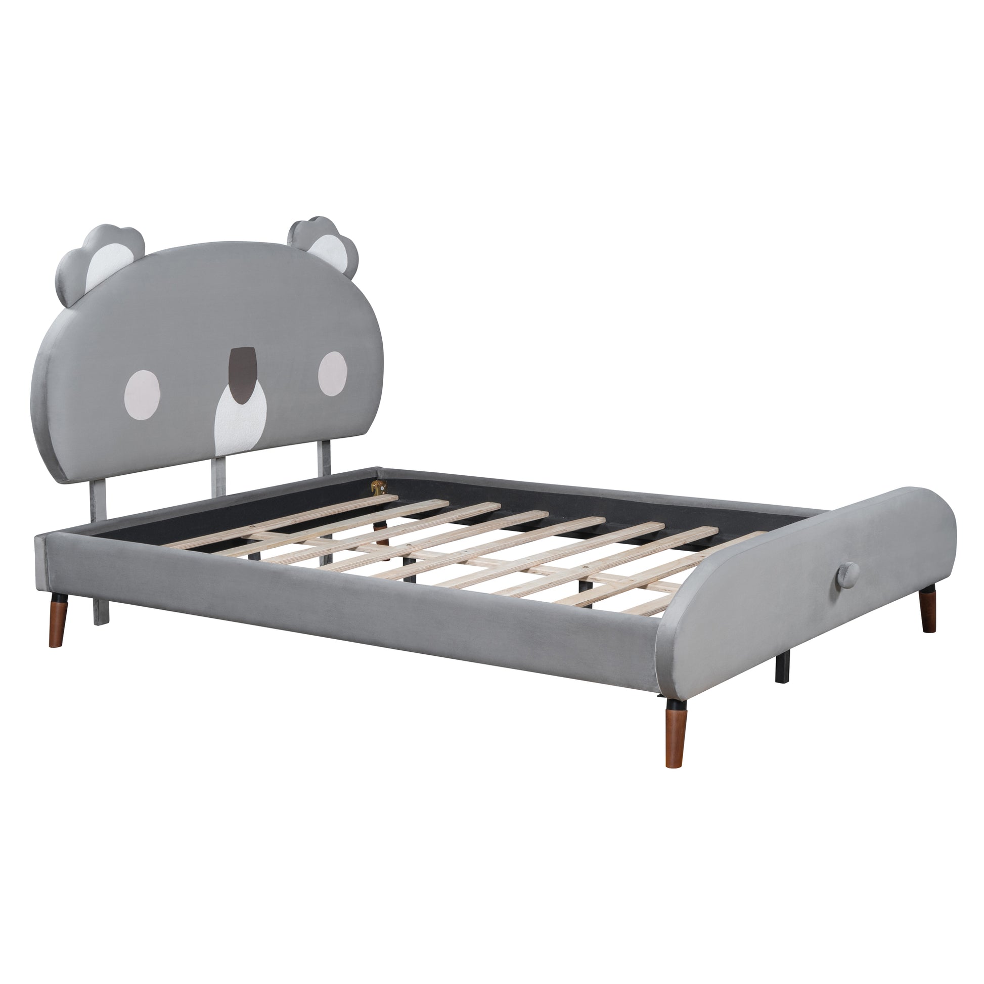 Full Size Upholstered Platform Bed With Koala Shaped Headboard, Gray Full Gray Velvet