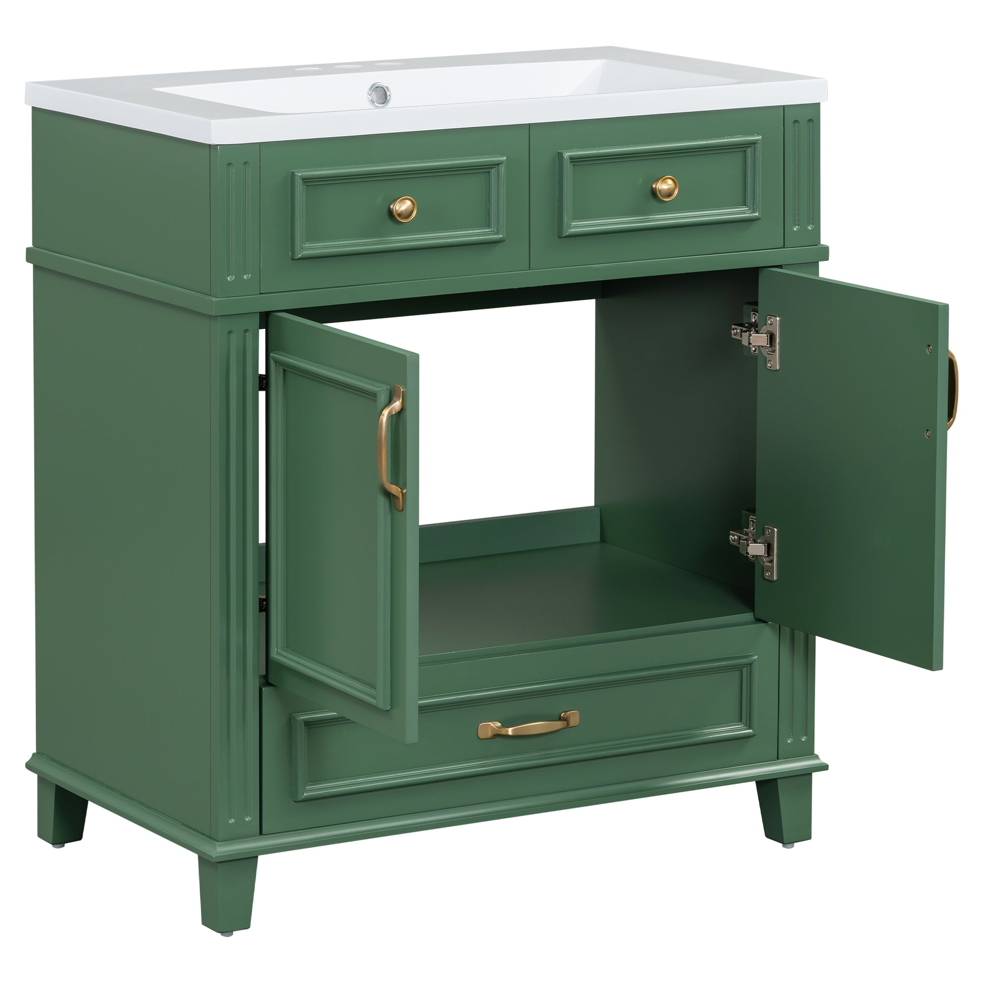 30'' Bathroom Vanity With Resin Sink, Solid Wood Frame Bathroom Storage Cabinet With Soft Closing Doors, Retro Style, Green Same As Sw000118Aaf Green Bathroom Modern Solid Wood Mdf Resin