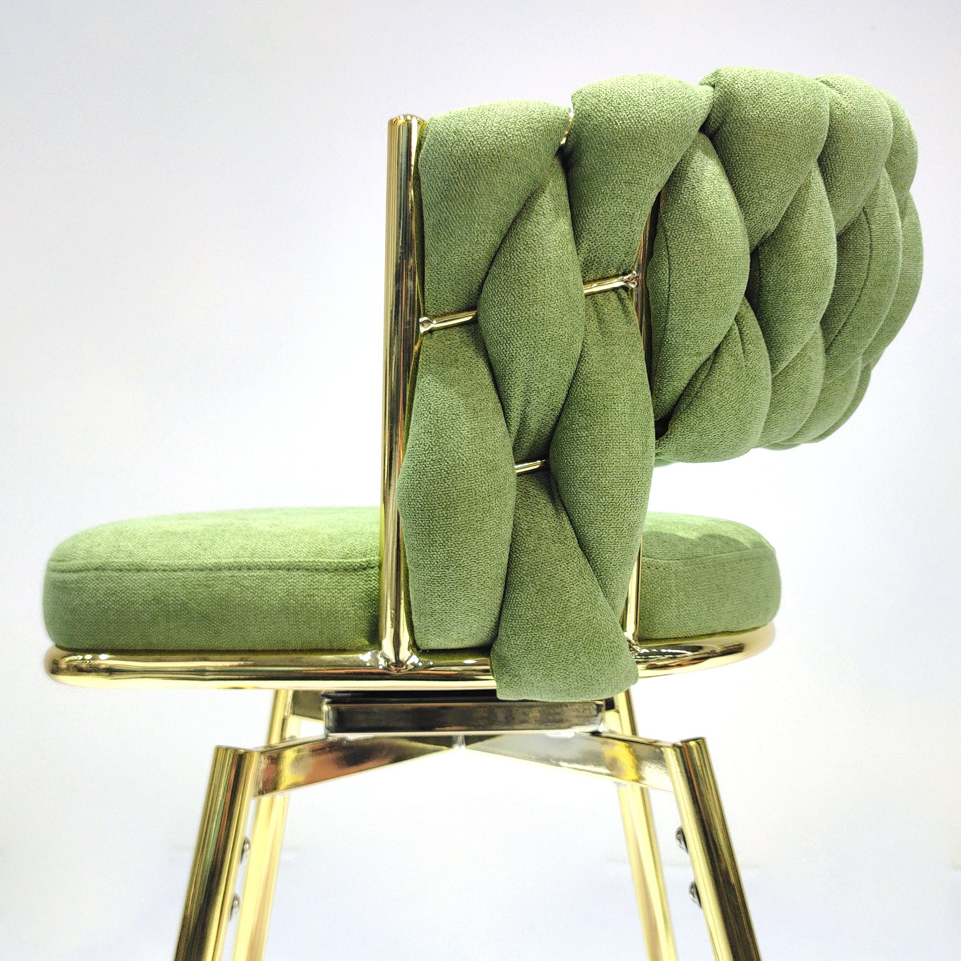 Bar Chair Linen Woven Bar Stool Set Of 2,Golden Legs Barstools No Adjustable Kitchen Island Chairs,360 Swivel Bar Stools Upholstered Bar Chair Counter Stool Arm Chairs With Back Footrest, Green Green Foam Linen