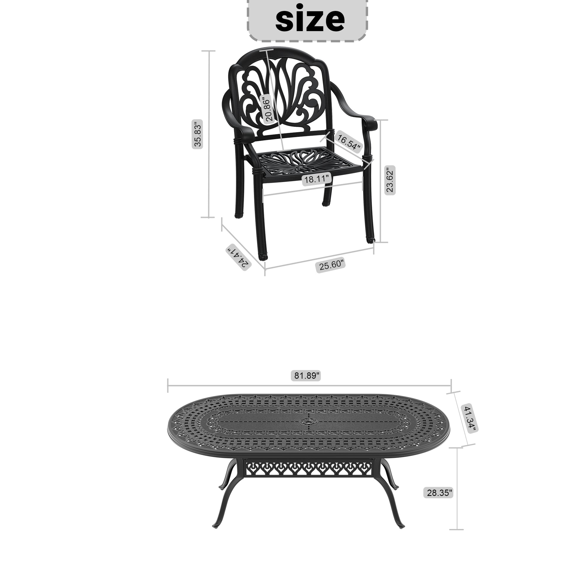 Cushions In Random Colors 7 Piece Set Of Cast Aluminum Patio Furniture With Cushions Yes Dining Set Black Seats 6 Rust Resistant Frame Water Resistant Cushion Garden & Outdoor Complete Patio Sets Aluminium