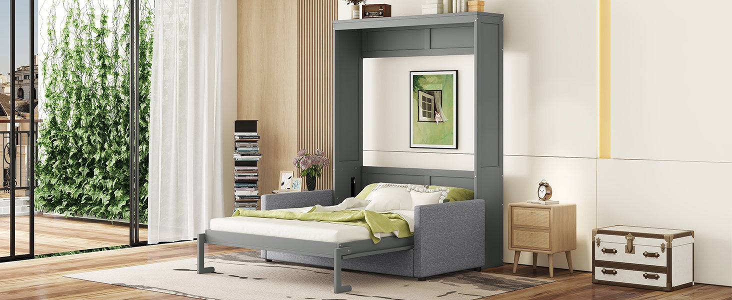 Queen Size Murphy Bed Wall Bed With Cushion,Gray Queen Gray Mdf Lvl