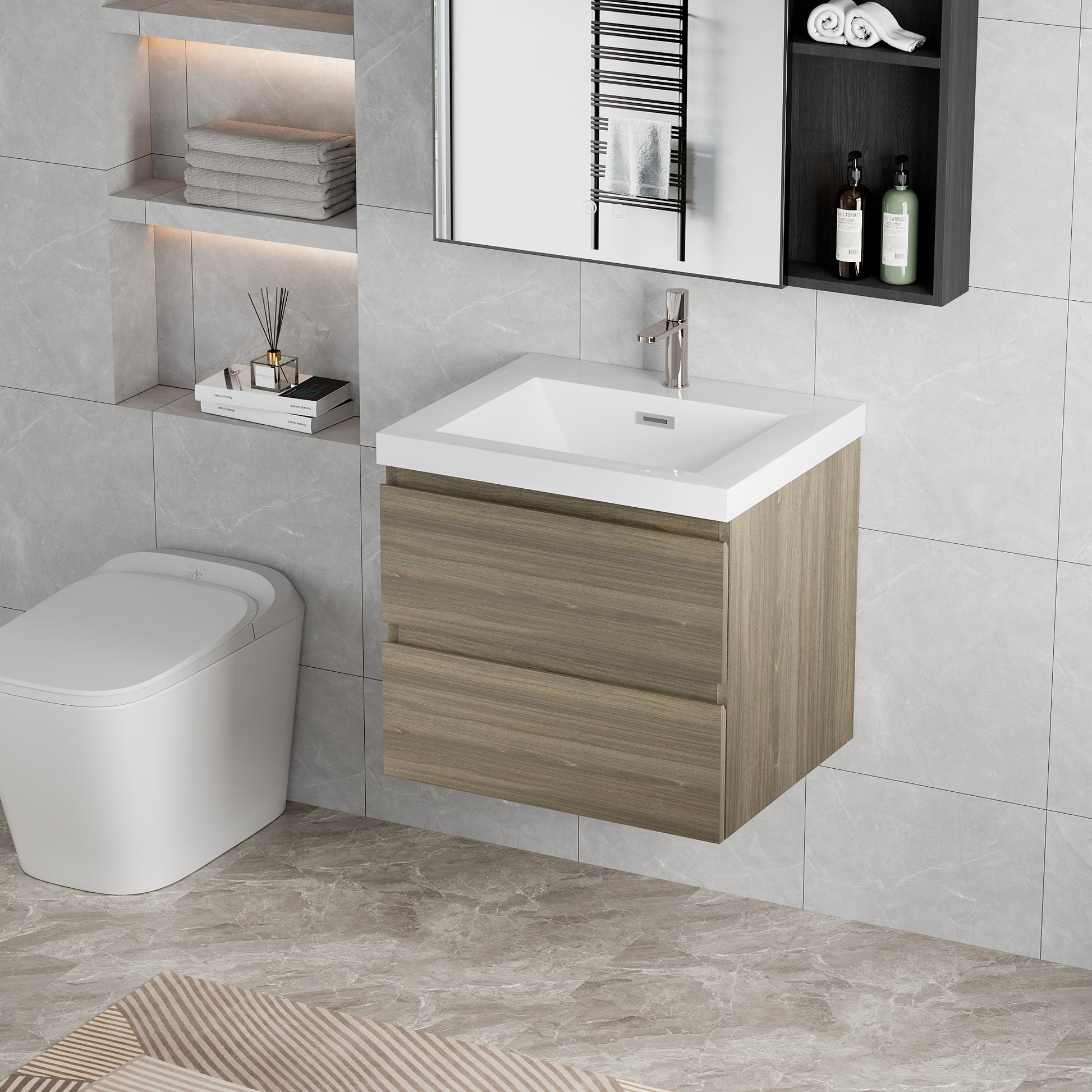 24" Floating Bathroom Vanity with Sink, Modern Wall 2-grey-bathroom-wall mounted-melamine