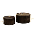 Vintage Fashion Style Cylindrical Nesting Coffee Table Set With Vertical Textured Embossed Design For Living Room, Office And Dining Room, Dark Brown Set Of 2 Dark Brown Mdf