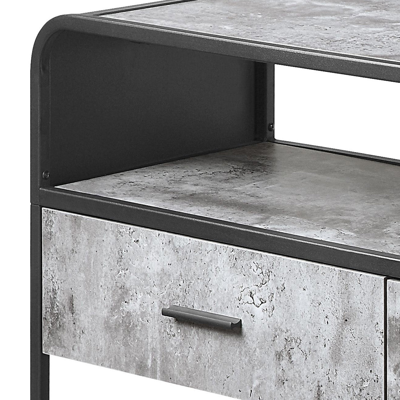 Concrete Grey And Black 3 Drawer Tv Stand Black Grey Primary Living Space 60 69 Inches Industrial Wood Metal