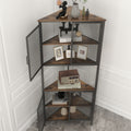 5 Tier Shelves With Metal Mesh Door, Bookcase Storage Shelf Corner Shelf For Small Space, Living Room Black Brown Metal