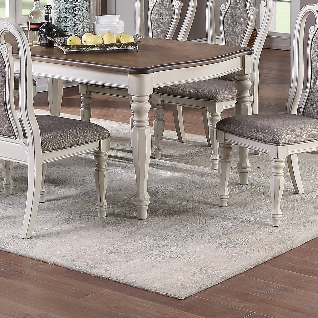 Transitional Style 7Pc Dining Set Dining Table W Oak Top 6Xside Chairs Cushion Seat Antique White Kitchen Dining Room Wood Wood Antique White,Gray,Oak Seats 6 Wood Dining Room Distressed Finish Contemporary,Modern,Transitional Rubberwood 4 Leg