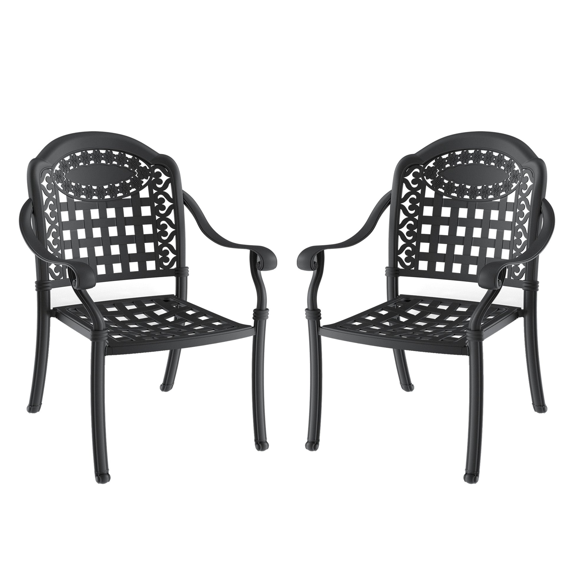 Cast Aluminum Patio Dining Chair 2Pcs With Black Frame And Cushions In Random Colors Yes Complete Patio Set Black Rust Resistant Frame Water Resistant Cushion Garden & Outdoor Complete Patio Sets Aluminium