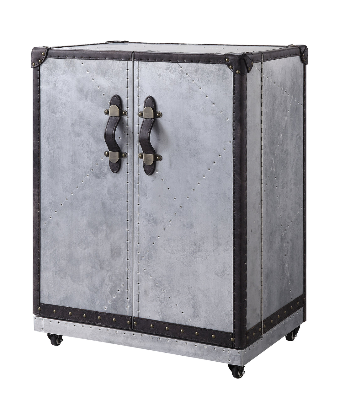 Antique Ebony And Aluminum 2 Door Wine Cabinet With Casters Silver Kitchen Aluminum