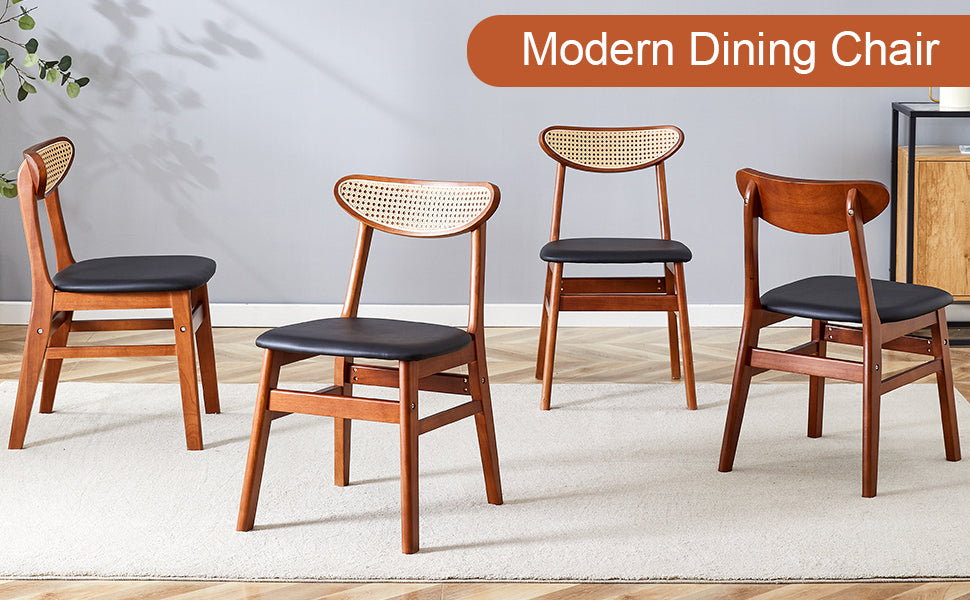 4 The Stylish And Durable Solid Wood Dining Chair, Small Curved Back, Pu Cushion, And Beautiful Shape Match Perfectly With Any Room And Everyday Use Walnut Set Of 4 Or More Rubber Wood