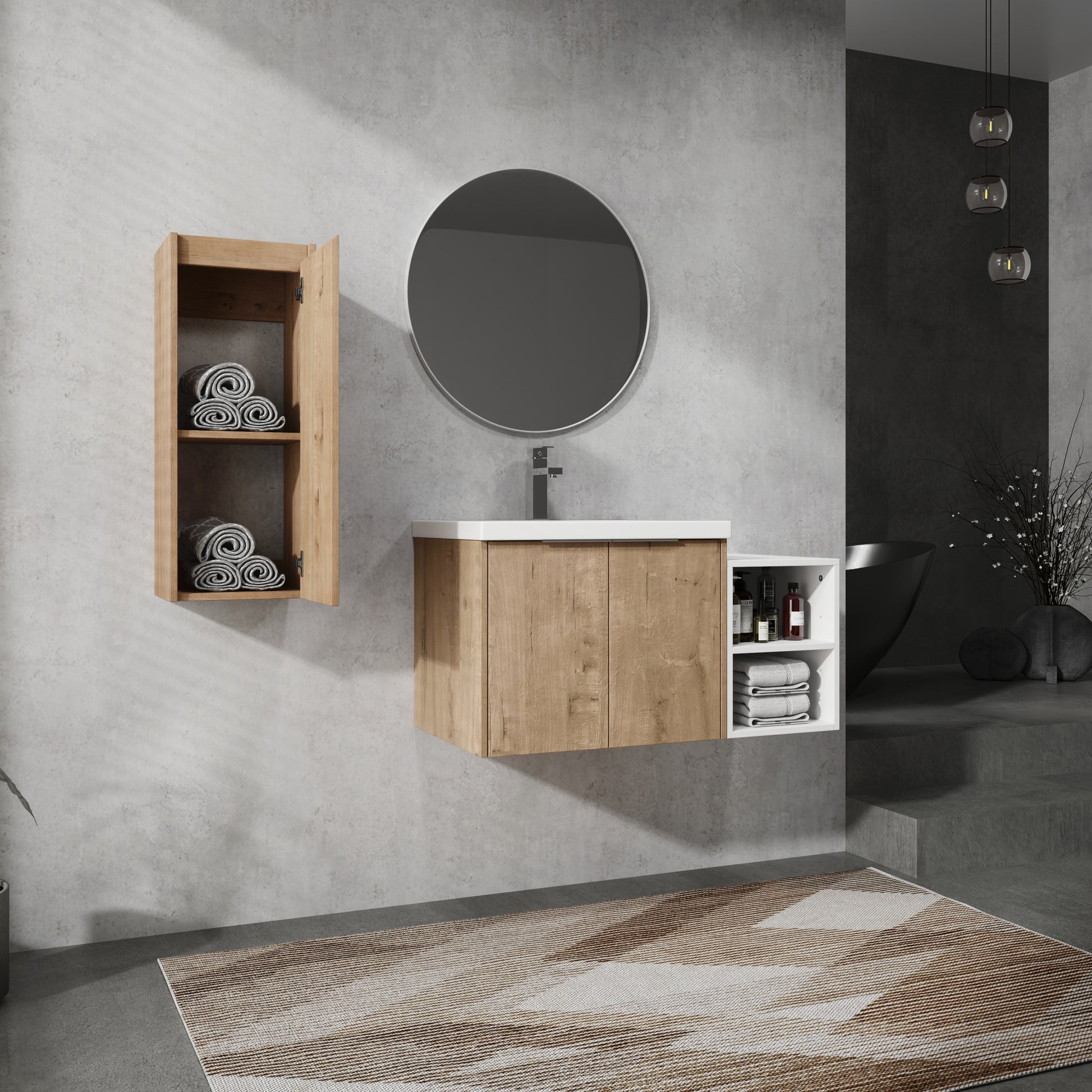 36" Wall Mounted Bathroom Vanity With Sink And Side Cabinet, Soft Close Doors,00112Imo 0624Imo 0612Gwh Combination Cabinet Kd Packing Imitative Oak Bathroom Modern Plywood Plywood