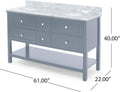 61'' Bathroom Vanity With Marble Top & Double Ceramic Sinks, 4 Drawers, Open Shelf, Gray Gray Plywood