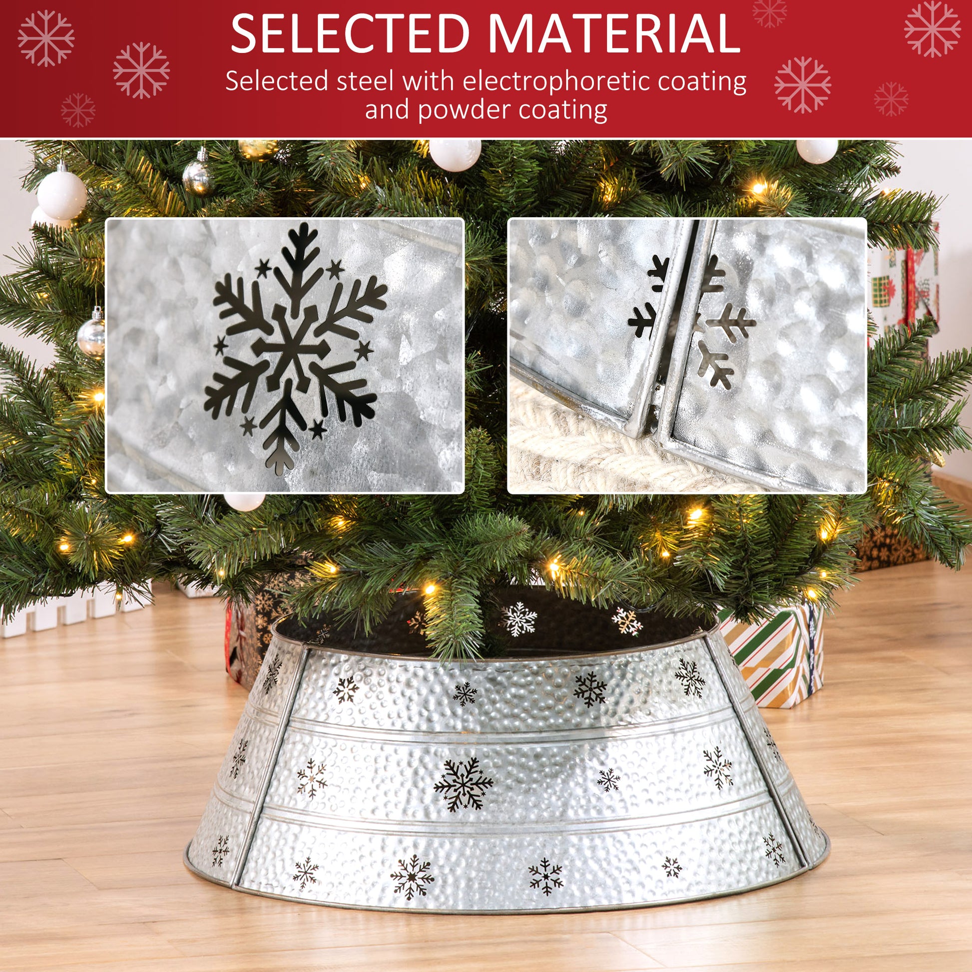 Homcom Christmas Tree Collar, Steel Tree Ring Skirt, Home Xmas Decoration For Christmas Tree, 26" X 26" X 9", Bright Silver Silver Steel