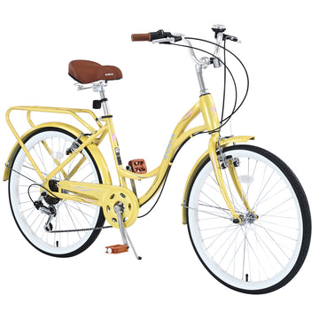 7 Speed, Steel Frame, Multiple Colors 24 Inch Ladies Bicycle Cycling Yellow Garden & Outdoor Steel