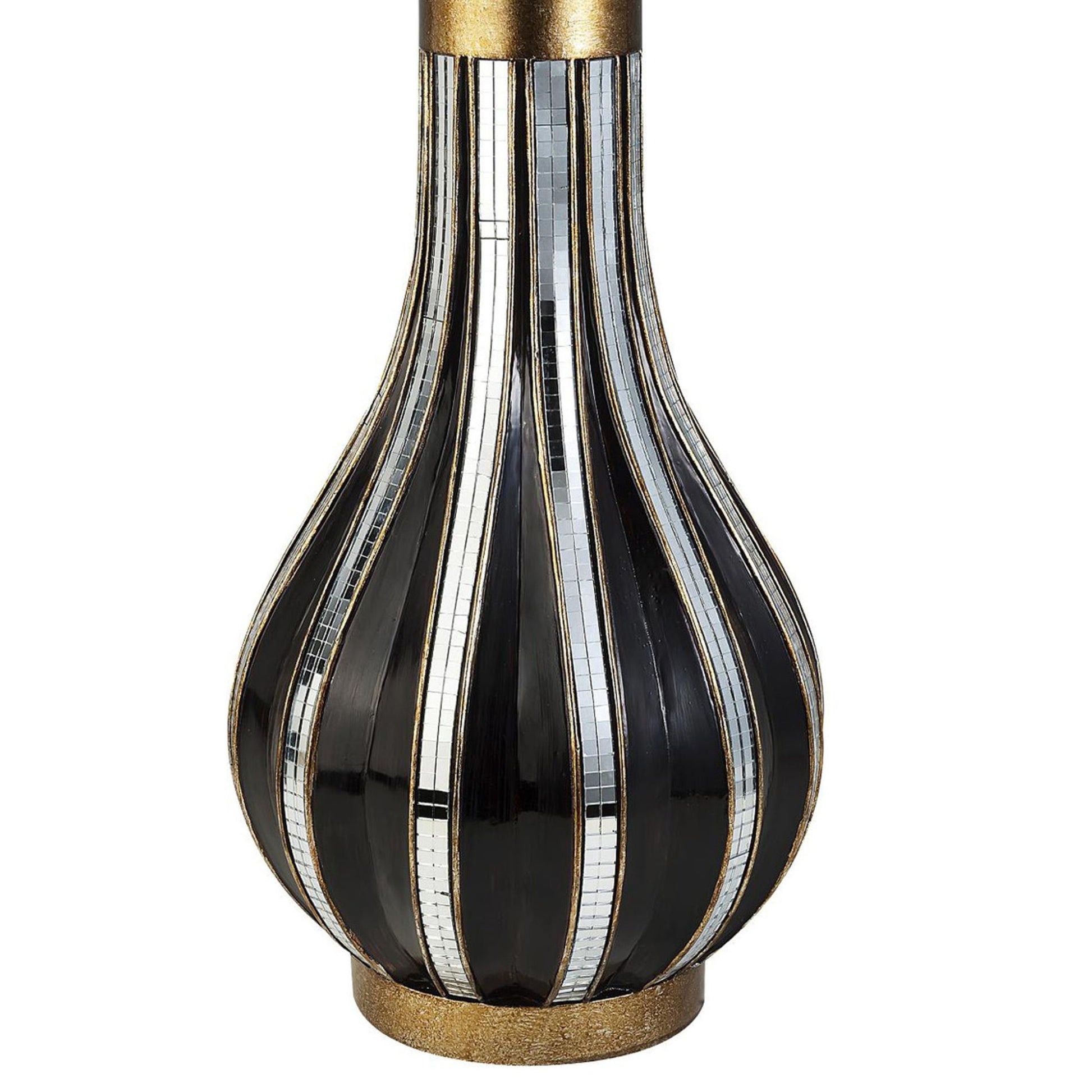 16.25" Tall Polyresin Decorative Vase, Gold Finish With Mosaic Glass Stripes Multicolor Polyresin