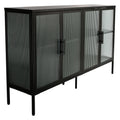 Stylish 4 Door Tempered Glass Cabinet With 4 Glass Doors Adjustable Shelf And Feet Anti Tip Dust Free Fluted Glass Kitchen Credenza Black Black Tempered Glass Sheet Metal Plastic