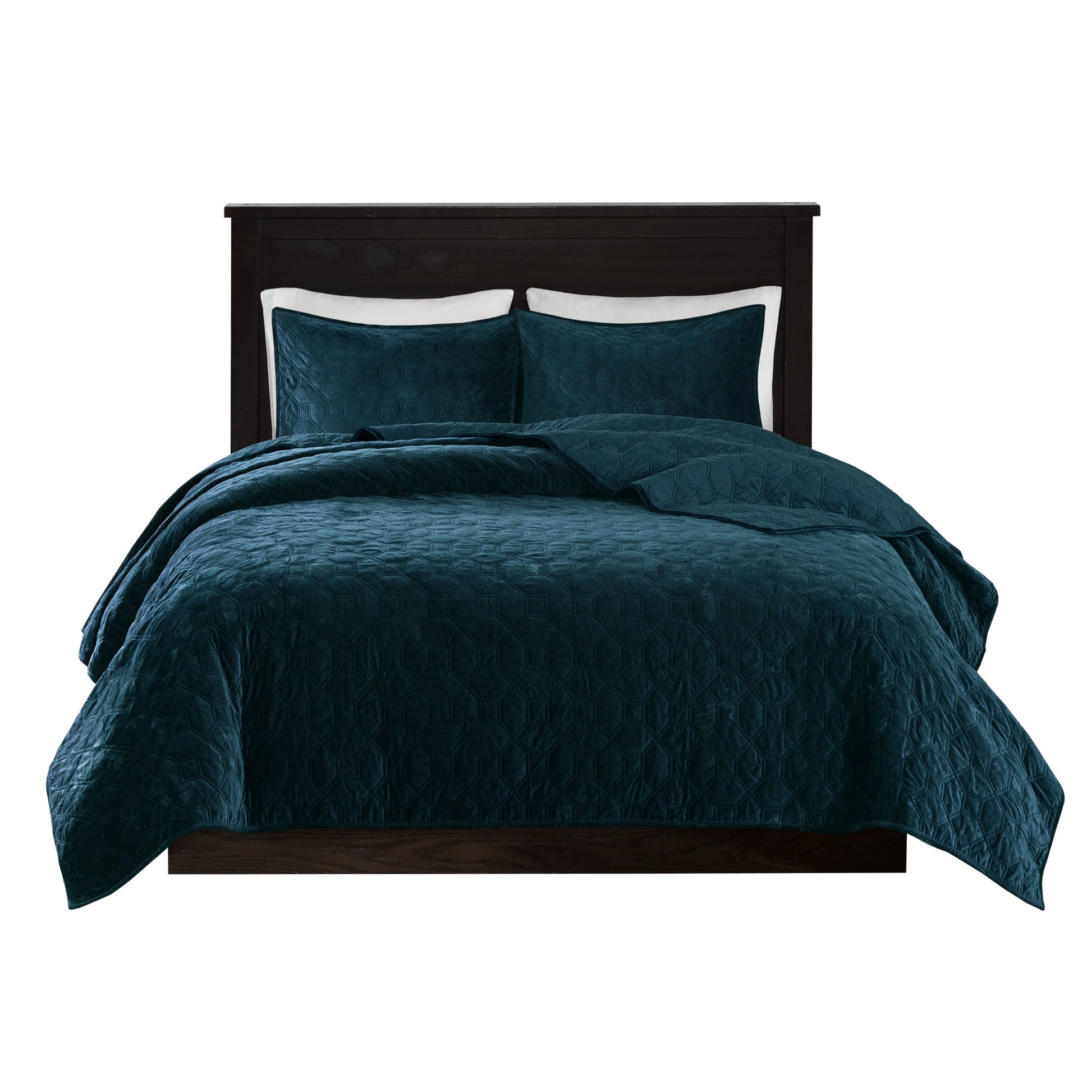 3 Piece Velvet Quilt Set Teal Full Queen Full Teal Cotton